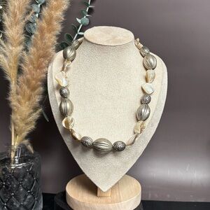Lane Bryant Shell Beaded Necklace - Chunky Silver Toned Metal‎ Beads